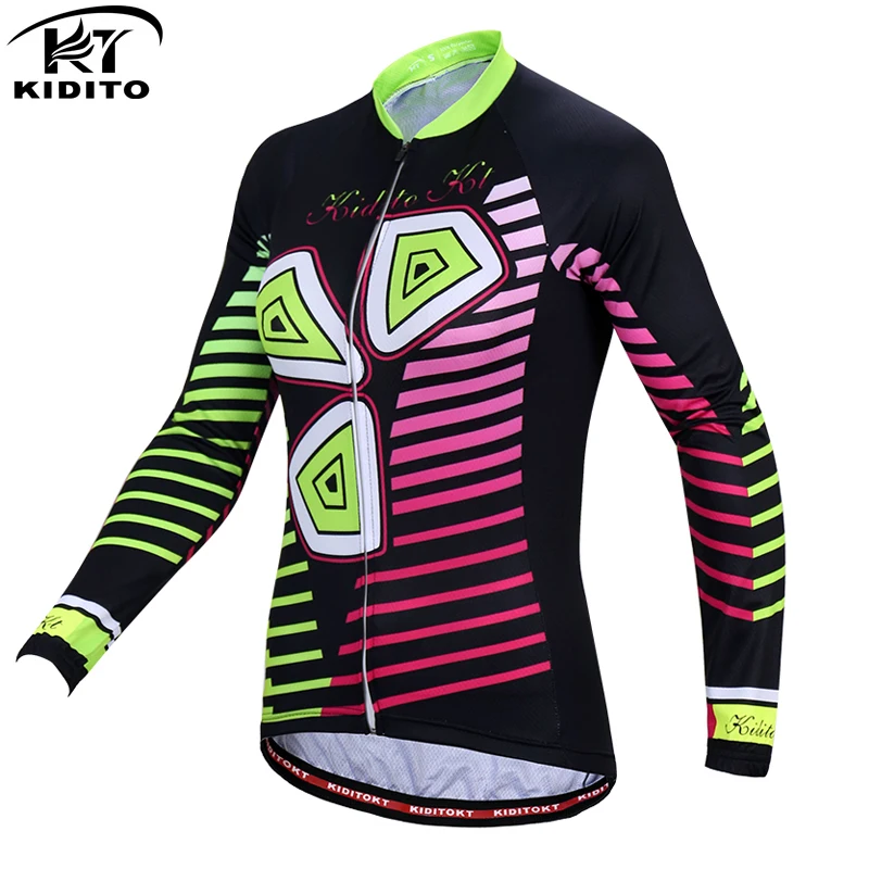 

KIDITOKT Pro Women Cycling Jerseys 2018 Team MTB off Road Mountain Bike Jersey Long Sleeve Breathable Sportswear Bicycle Jacket
