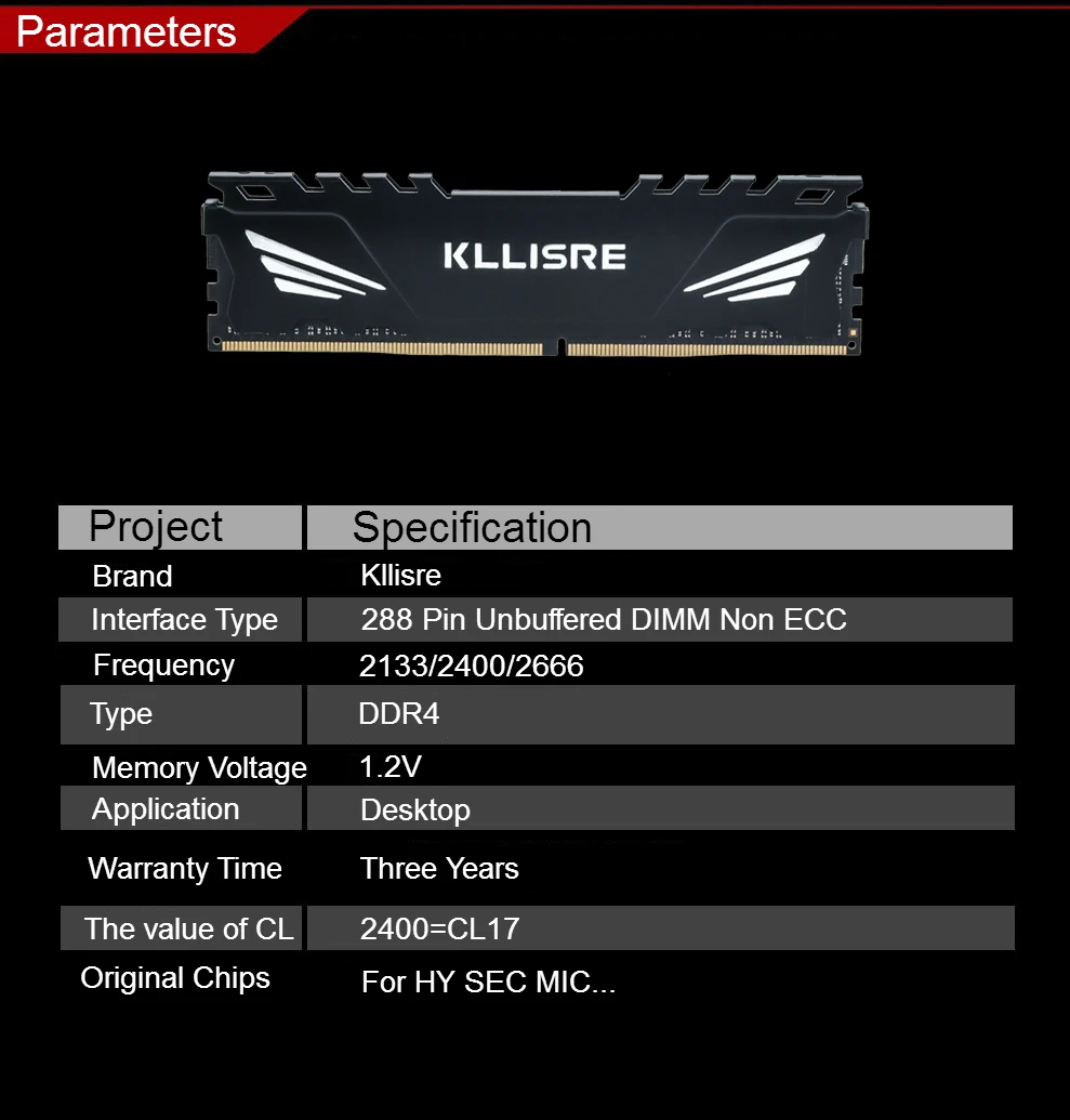 Kllisre ram ddr4 4GB 8GB 16GB memory 2133MHz 2400MHz 2666MHz 3000MHz 1.2V desktop dimm High Compatible