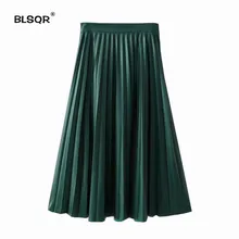 Женские Зеленые базовые плиссированные юбки с высокой талией и боковой молнией, винтажная Женская Повседневная шикарная юбка до середины икры, Faldas Mujer