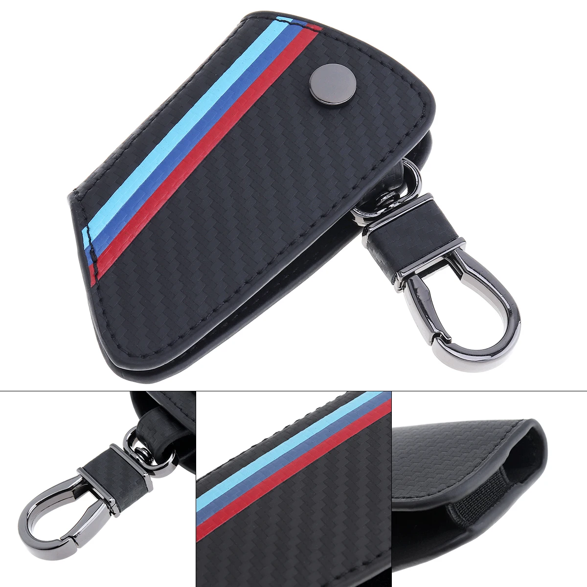 

Color Strip Black Carbon Fiber Pattern Leather Key Holder with Keychain For BMW X1 X3 X5 X6 5 7 Series 4 Buttons