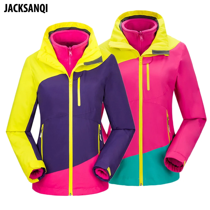 

JACKSANQI Winter 2018 Women Fleece 2 Pieces Jackets Outdoor Thermal Windbreaker Camping Skiing Trekking Female Thick Coats RA159