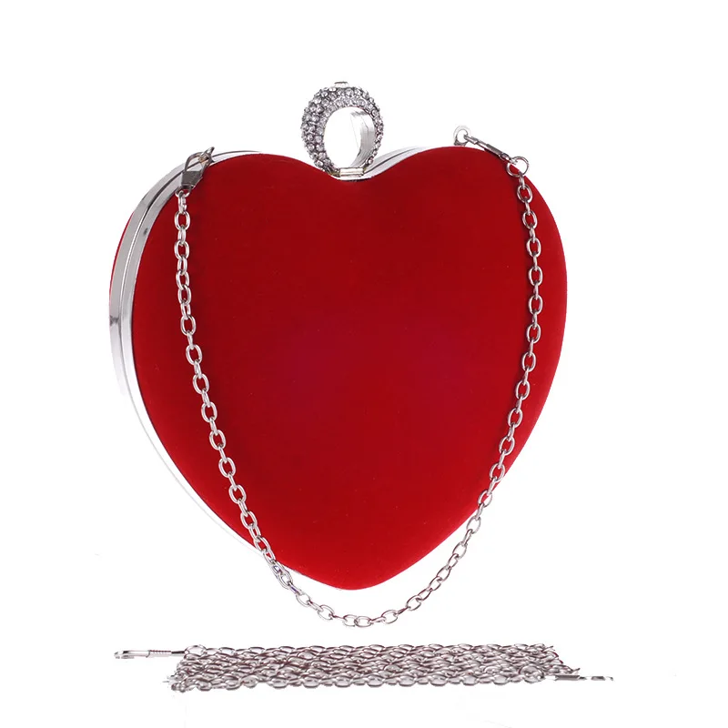 

Heart-shaped craft bag Diamond-encrusted fashion dinner handbag fleece velvet fashion weeding bride bag evening bag clutch