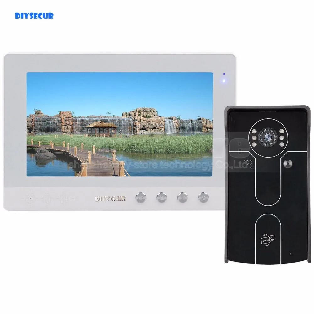 cheap DIYSECUR 10 inch Wired Video Door Phone Doorbell Home Security Intercom System RFID Camera IR Night Vision