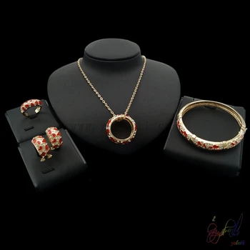 

Yulaili Fashion African Jewelry Sets Gold Color Crystal Pendant Necklace Stud Earrings Bangle Ring For Women Party Accessories