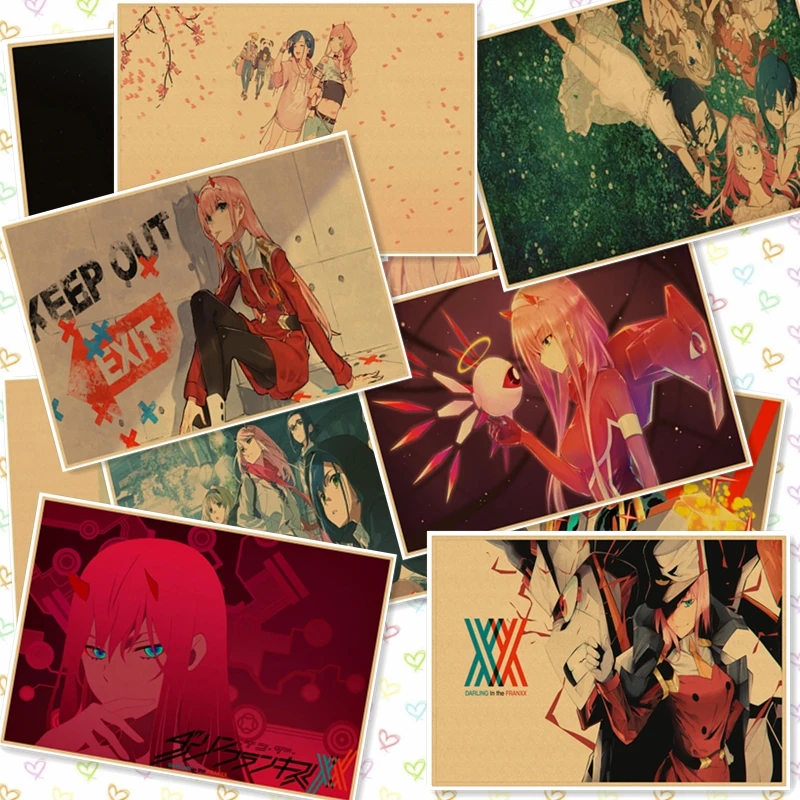 

New Darling in the FranXX HIRO ZERO TWO ICHIGO GORO Wall sticker Kraft Poster Japanese Anime Poster Retro Poster 30*21cm