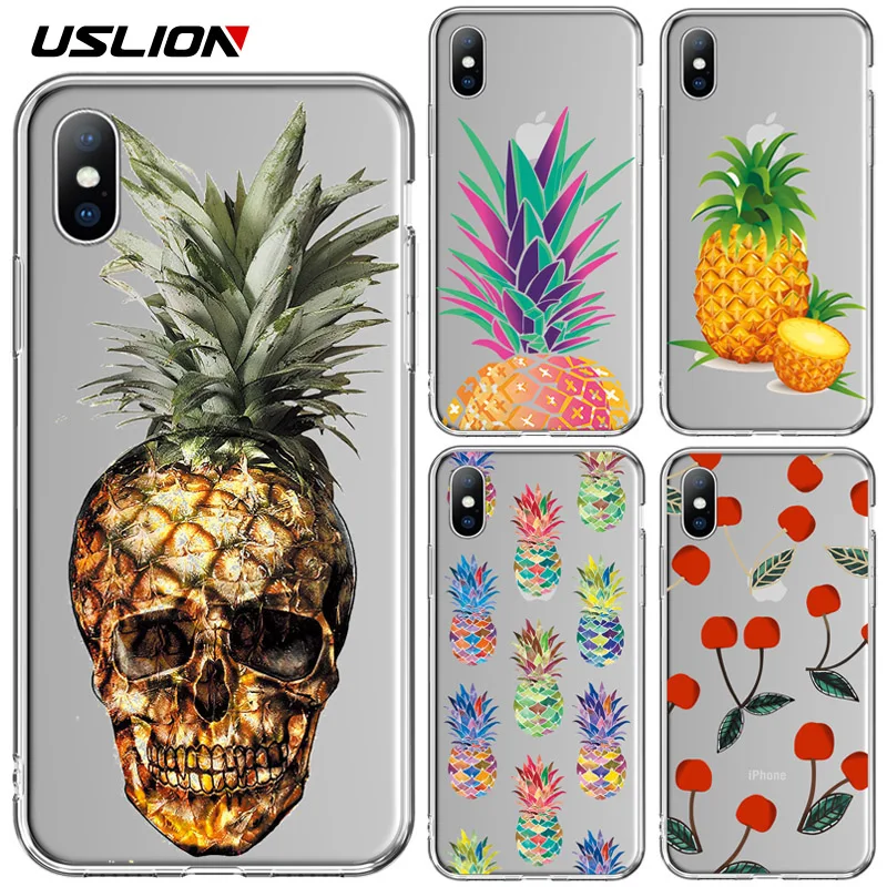 

USLION Funny Pineapple Phone Case For iPhone X XR XS Max 7 8 6 6S Plus 5 5s SE Clear Silicone Cases Soft TPU Transparent Cover