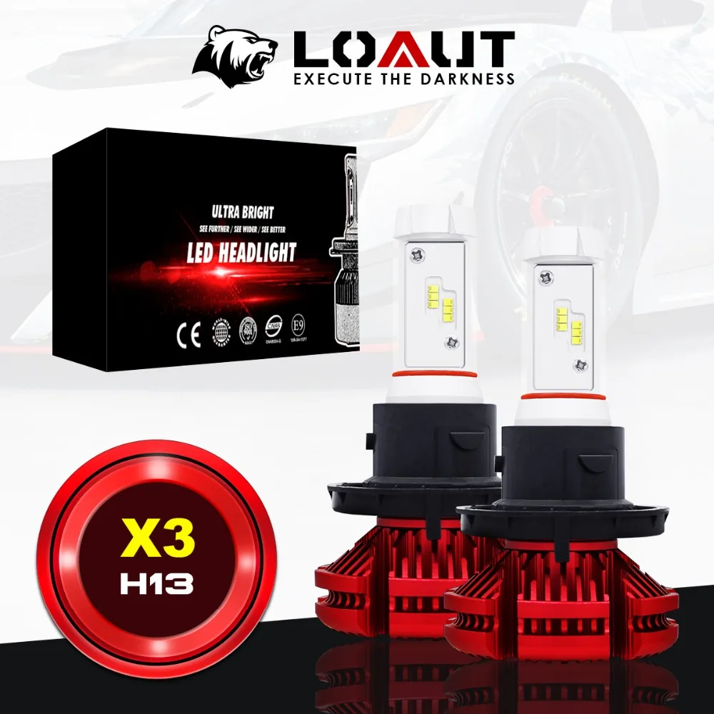 

LOAUT H13 Car LED Headlight Bulbs Hi-Lo Beam Upgrade Efficient Heat Dissipation X3 Car Styling Main Light Free Shipping
