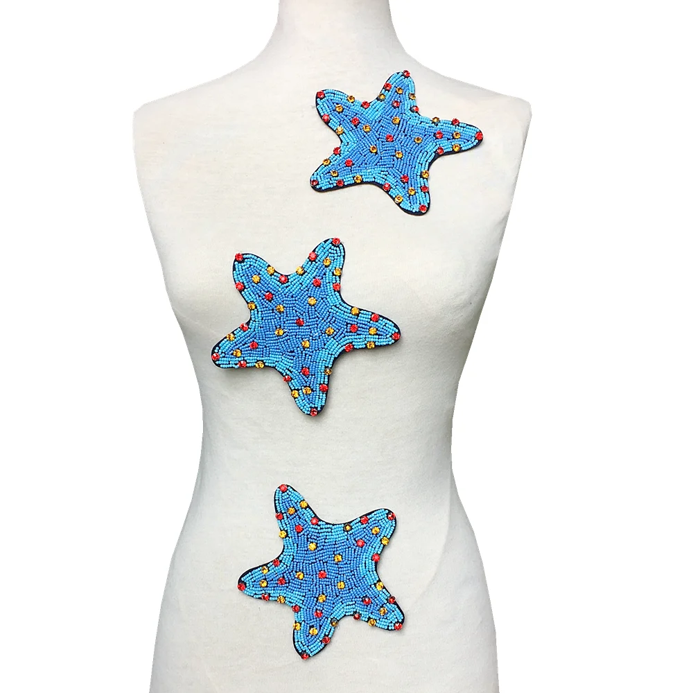 

3pc Star Beaded Applique Rhinestone Patch Stars Appliques Sew On Patches For Clothing Parches Bordados Para La Ropa AC1410