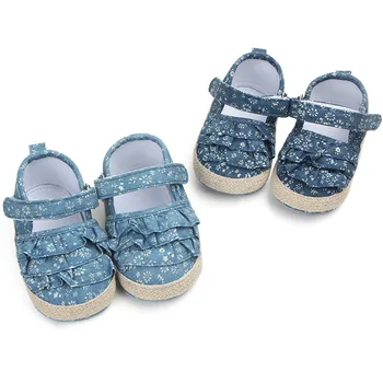 

2020 New baby Fashion Baby Girls Blue First Walkers Shoes Soft Crib Shoes Floral Beathable Cute Casual Knot Cotton Shoes 0-18M