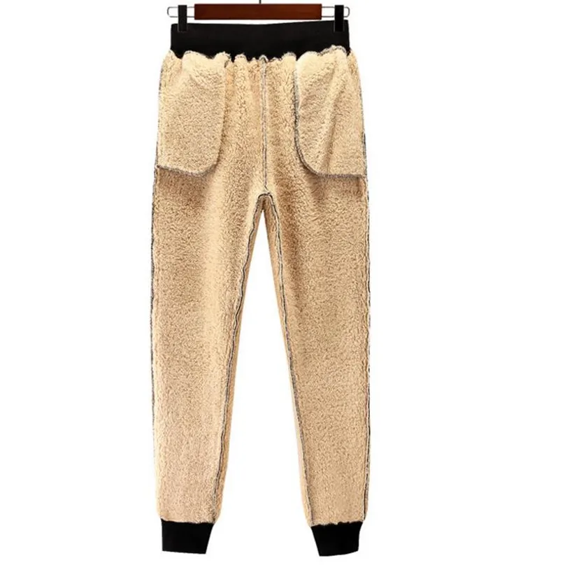 

Warm Lamb Pants Winter Elastic Waist Thick PocketTrousers Casual Sweatpants