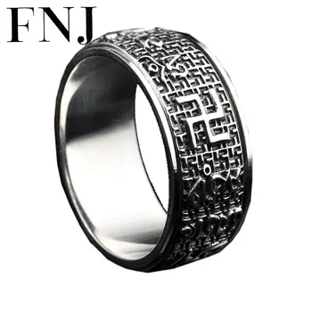 

FNJ 925 Silver Buddha Ring Om Mani Padme Hum Fashion Original S925 Sterling Silver Rings for Women Men Jewelry Size USA 7.5-12