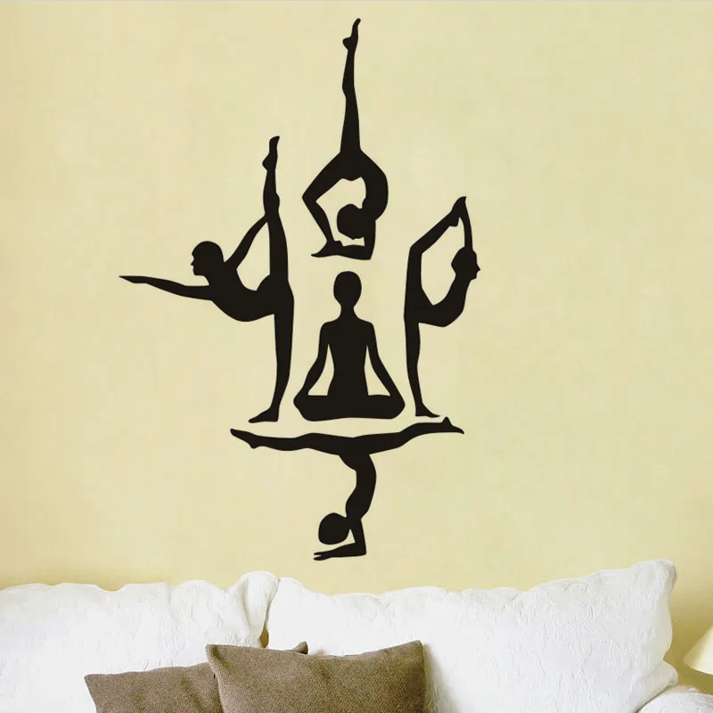 Yoga Poses Silhouette Vinyl Wall Stickers Sport And Health Theme Art