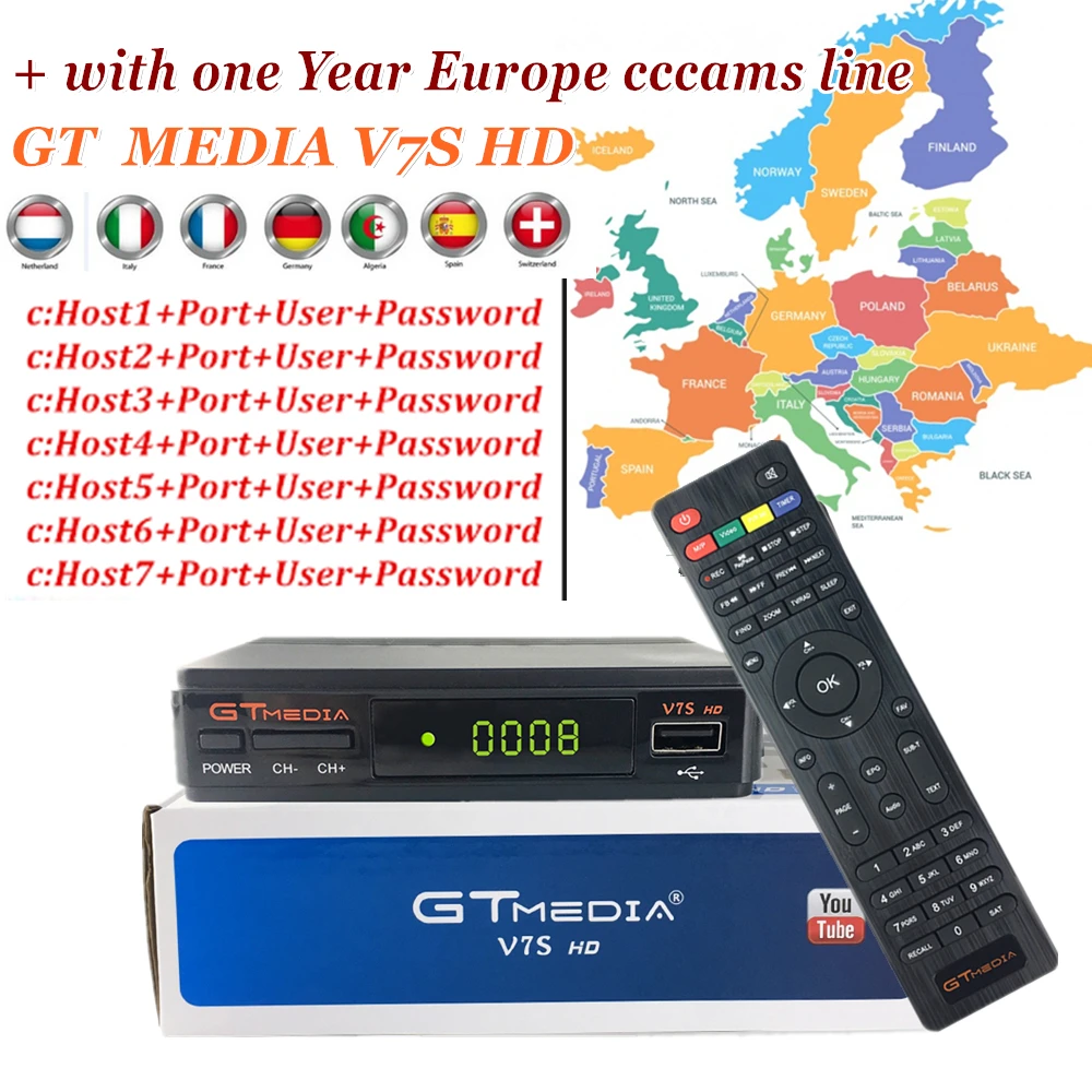 

Freesat V7 HD Upgrade GT MEDIA V7S HD Receptor Satellite TV Receiver with 1year Europe Cline for Spain DVB-S2 Satellite Decoder