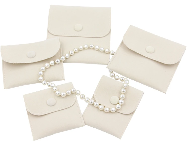 

Envelope velvet Bags Velvet Jewelry Gift Packaging Pouch with Snap Fastener Dust Proof jewelry Storage beige