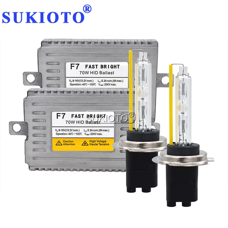 SUKIOTO AC 12V 70W Xenon HID Kit Xenon H7 H1 H3 H11 HB3 HB4 9012 D2H 5500K HID Bulb 70W DLT F7 Fast Bright Ballast Kit Xenon H7 (1)