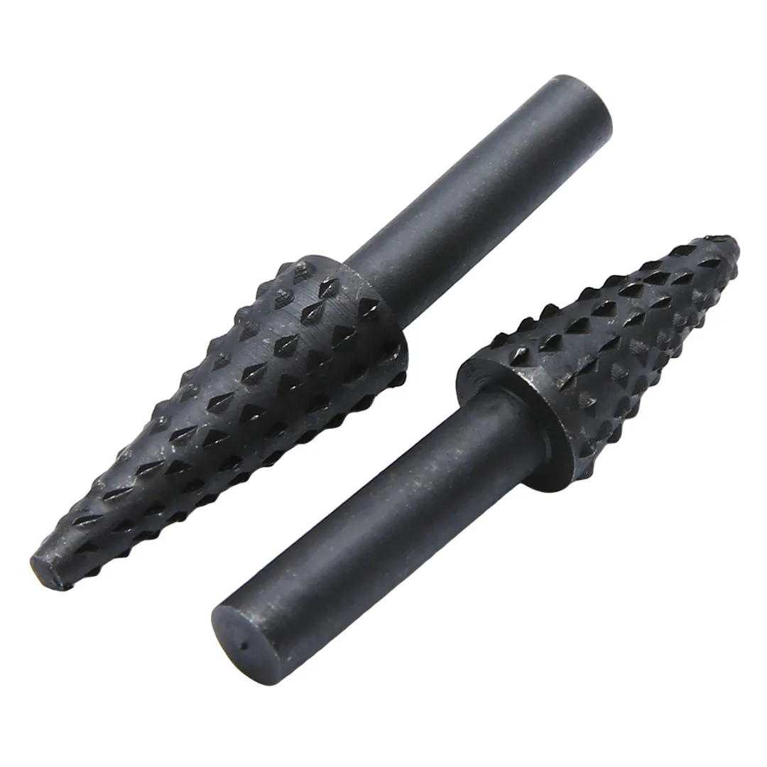 Mayitr 5pcs 1/4'' 6mm Shank Steel Rotary Burr Set Wood Rasp Drill Bits Cutter Files Set For DIY Hand Tool Black