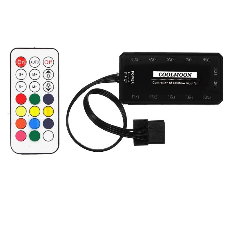 

12V RGB Cooling Fan Remote Control Controller Multi Color Switching Brightness Adjustable Connect For 8 Cooling Fans