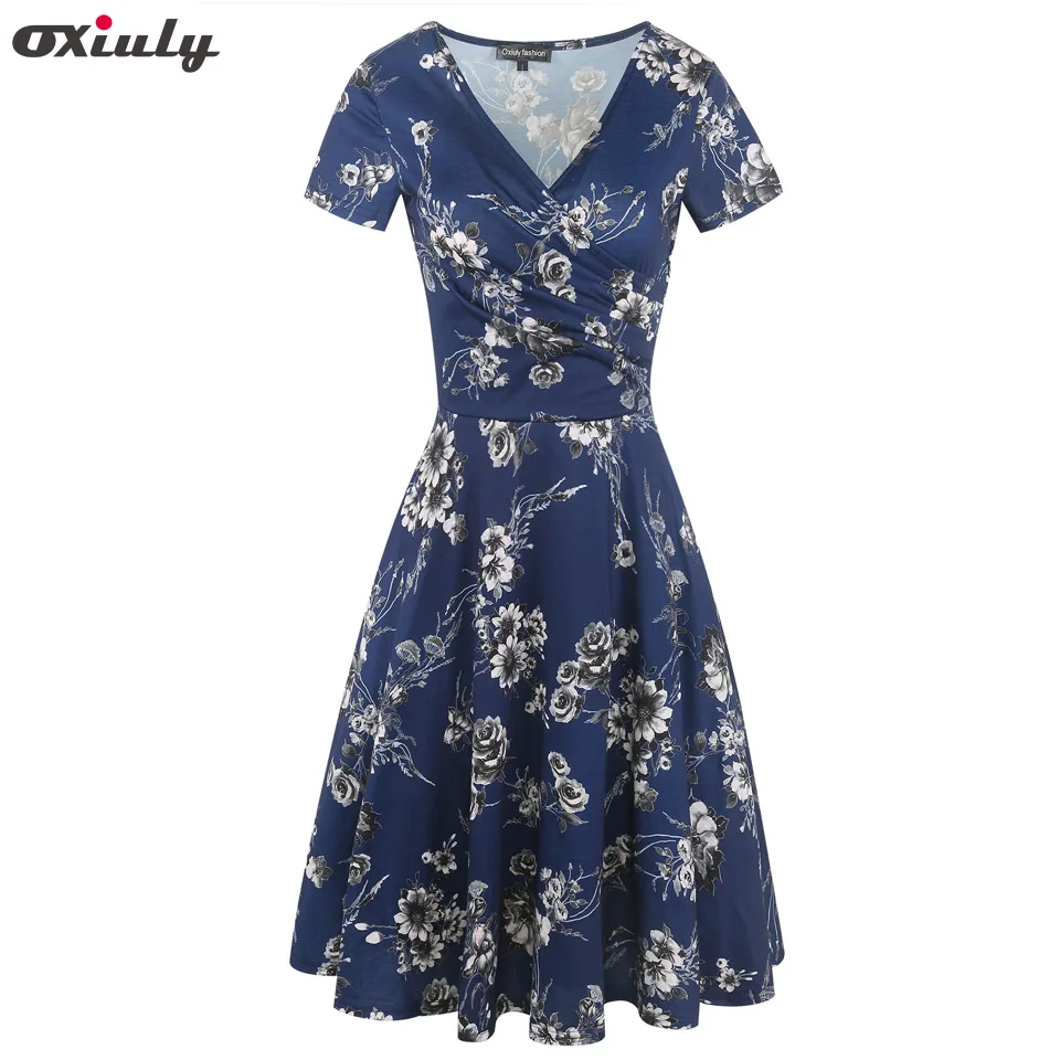 Oxiuly Summer Dress Women Elegant Casual Dresses Floral Print Vintage A-line Short Sleeve Party Dress vestidos Oxiuly Summer Dress Women Elegant Casual Dresses Floral Print Vintage A-line Short Sleeve Party Dress vestidos