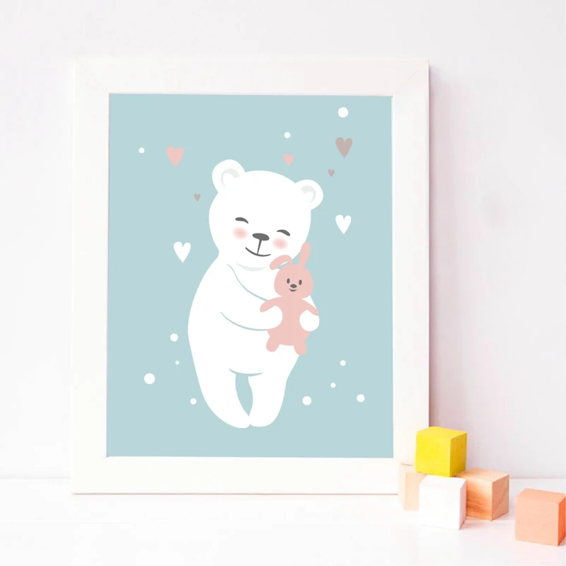 bear and rabbit poster print kids room decor