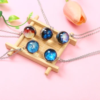 

Unique Universe Glass Glow in the Dark Pendant Necklace Glass Luminous Galaxy Moon Necklace Double Sided Glass Jewelry For Women