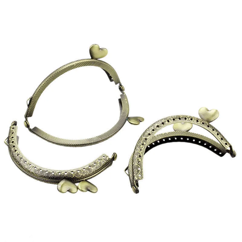 

10Pcs Vintage Bronze Tone Clutch Coins Purse Metal Arch Frame Kiss Clasps Lock Handbag Handle Heart Head 9cm