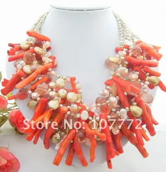 

6 strands Pearl&Crystal&Coin&Coral Necklace