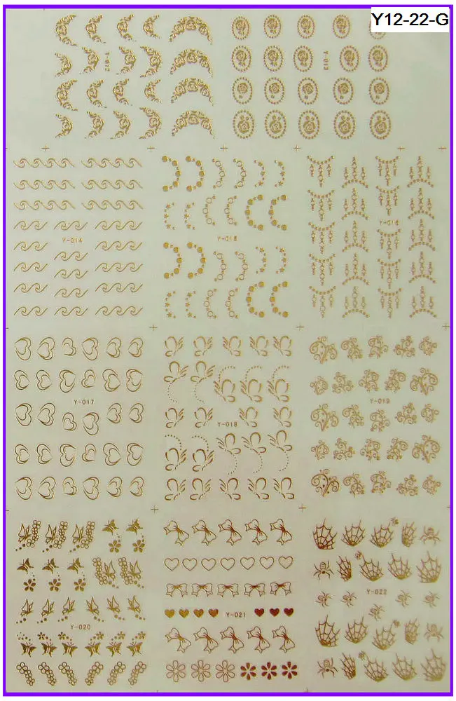 

11 PACKS / LOT Gold / Silver Nail Art Water Transfers Stickers Metallic Nail Decals French Smile Lace Flower Y012-022