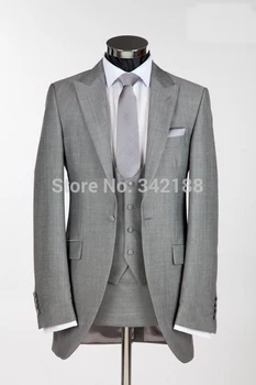 Skup Darmowe Eems One Button Light Grey Groom Smokingi Szczyt Lapel Best Man Groomsmen Mężczyźni Garnitury ślubne Oblubieniec (kurtka + Spodnie + Kamizelka