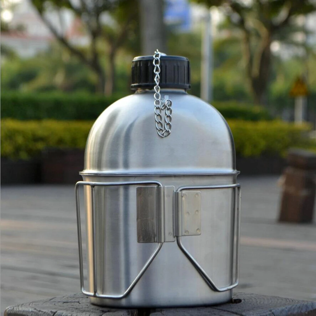 Outdoor Camping Stainless Steel 1L Kettle and 0.6L Water Cup Set for Outdoor Adventures Camping Hiking Picnic BBQ Tableware