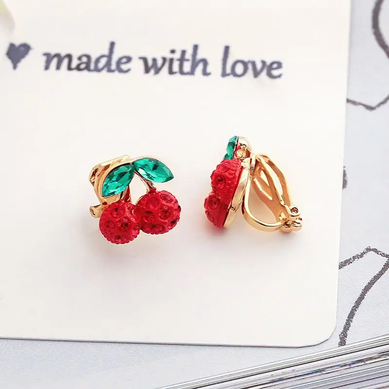 Ocesrio Cute Red Cherry Earrings Jewelry Crystal Kids Earrings Gold Clip No  Pierced Ear Clip Fashion Kids Jewelry Ers-j32 - Clip Earrings - AliExpress