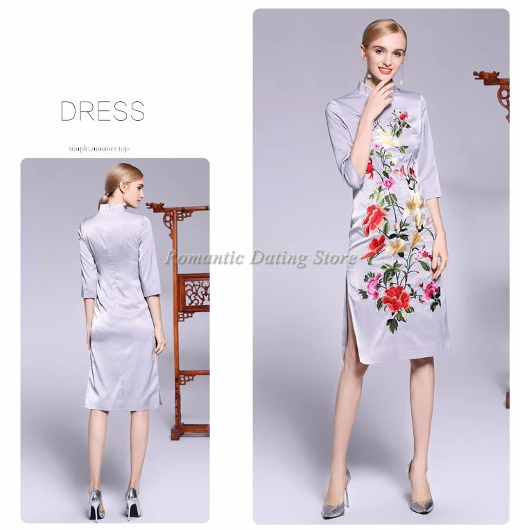 Низкая Luv высокого качества китайский стиль дамы Cheongsam вышитые цветы Cheongsam длинный абзац три цвета дополнительно