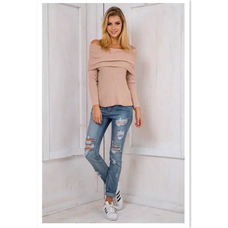 Spring popular new fashion personality temperament strapless cuffs sexy solid color long-sleeved women's sweater