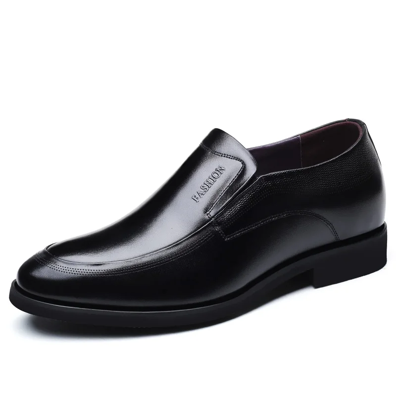

Black/Brown New Genuine Cow Leather 6 cm Height Increasing Slip on Men's Dress Formal Shoes Loafers For Wedding Party