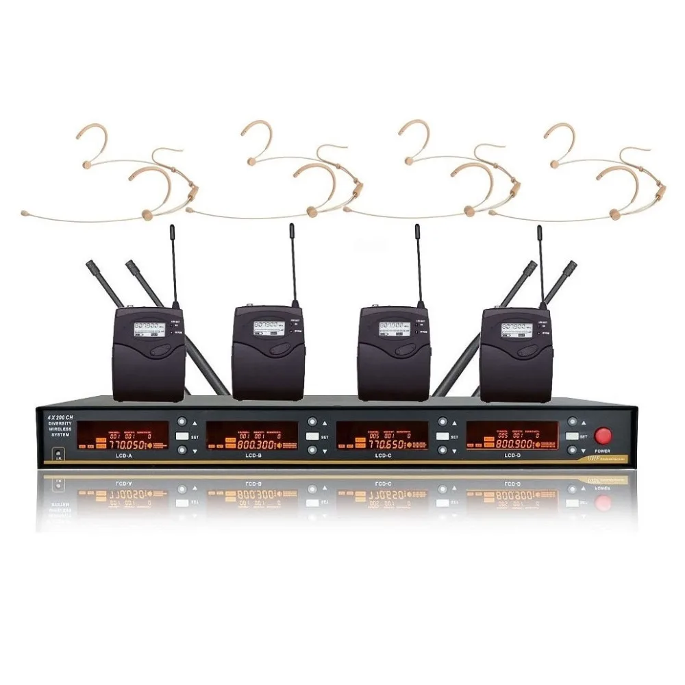 Bolymic 4 канальный беспроводной микрофон UHF PLL разнообразие Беспроводная бежевая