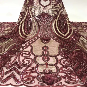 

Tollola Latest Wine African Lace Fabric 2019 Tulle Lace Fabric With Sequins High Quality African Nigerian Women For 5yards