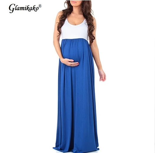 

2019 Glamikako Pregnant Women Dress Sleeveless Bandeau Holiday Long Dress Maternity Ladies Summer Solid Maxi Dress Larger Dress