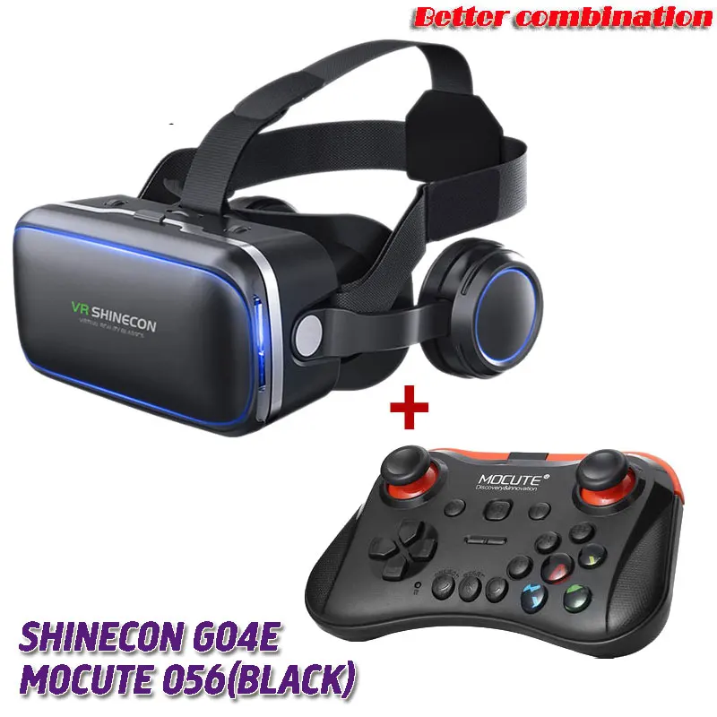 VR SHINECON G04E 3D VR очки гарнитура с наушниками для 4,7-6,0 дюймовых Android iOS смартфонов - Цвет: W MOCUTE-056 BLACK