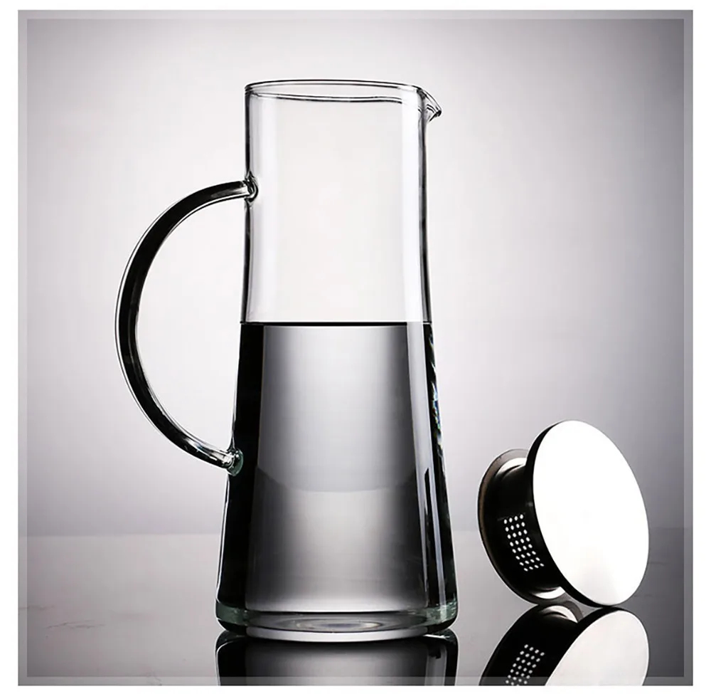 

High Borosilicate Heat-resisting Cold Water Kettle Stainless Steel Bring Cover Filter Teapot 1500 Milliliter Glass Cold Kettle