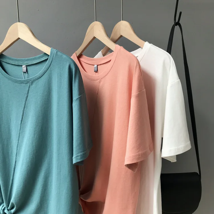 2019 الصيف النساء غير متناظرة القطن المحملات قمم قصيرة الأكمام يا الرقبة الصلبة عارضة القمصان الأساسية الأبيض 2019 الصيف النساء غير متناظرة القطن المحملات قمم قصيرة الأكمام يا الرقبة الصلبة عارضة القمصان الأساسية الأبيض