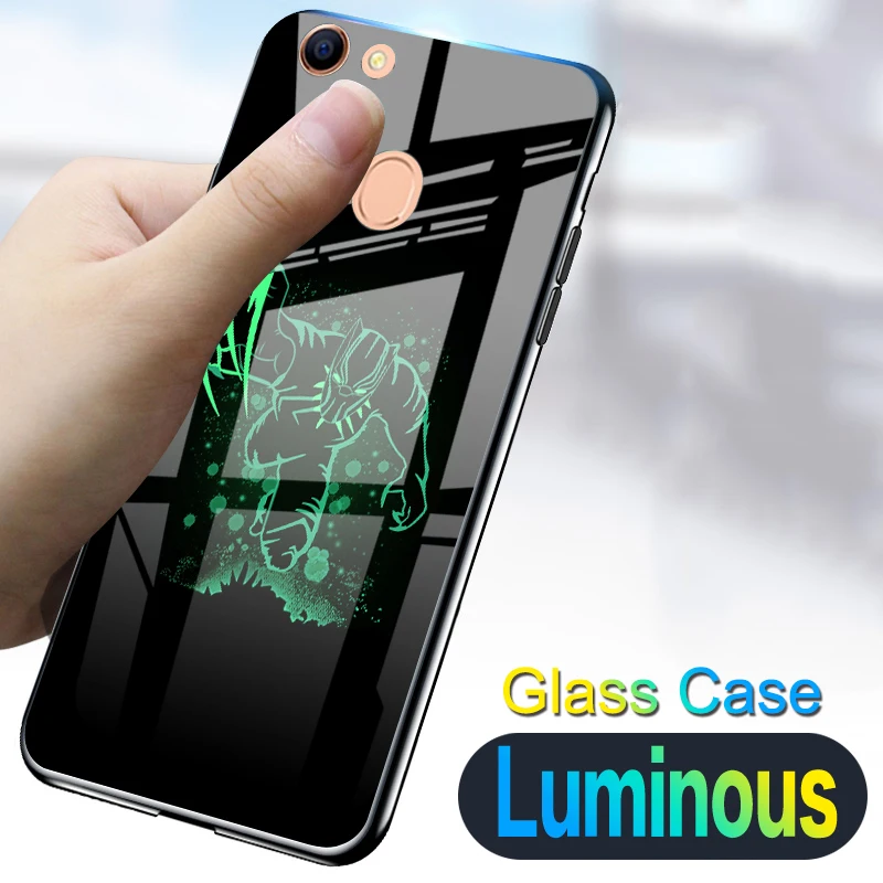 

Superman Luminous Glass Case For OPPO Reno A59 A71 A79 A83 A3S A7 Spiderman Silicone Cover For OPPO Realme 1 F1S F5 F7 Youth