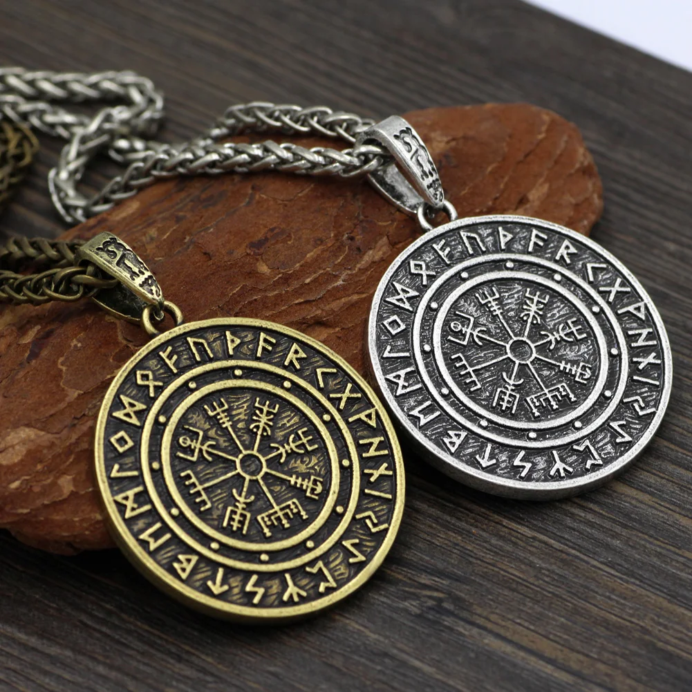 Символ Одина Рунический амулет Vegvisir компас Северный талисман ожерелье с кулоном, с двойным Боком с подарочной сумкой