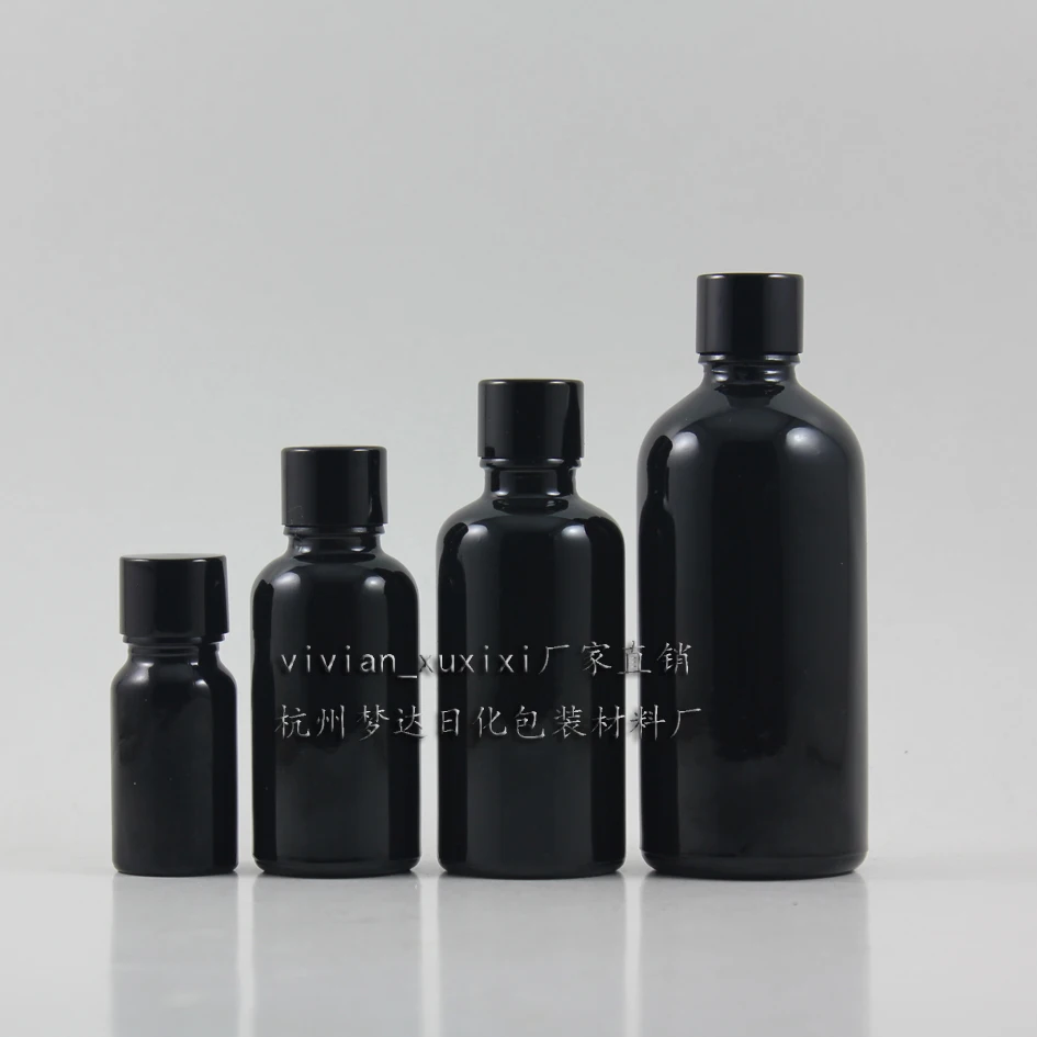 wholesale,100ml shiny black dropper glass bottle with black metal cap ...