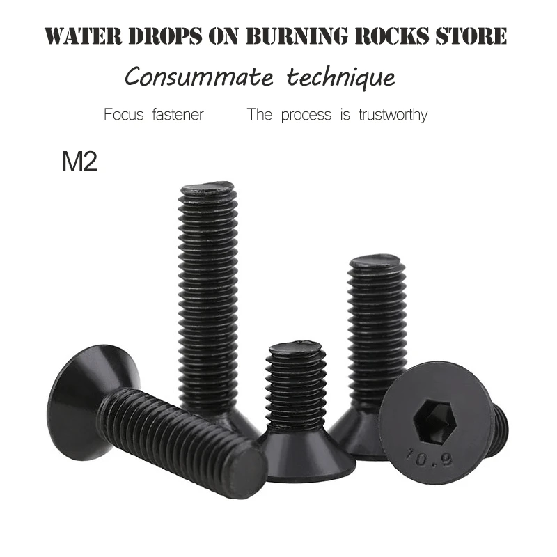 

100pcs/Lot Metric M2 Black Grade 10.9 Alloy Steel Countersunk Flat Head Hex Socket Cap Screw Bolt m2 bolts,nail DIN7991 2018 hot