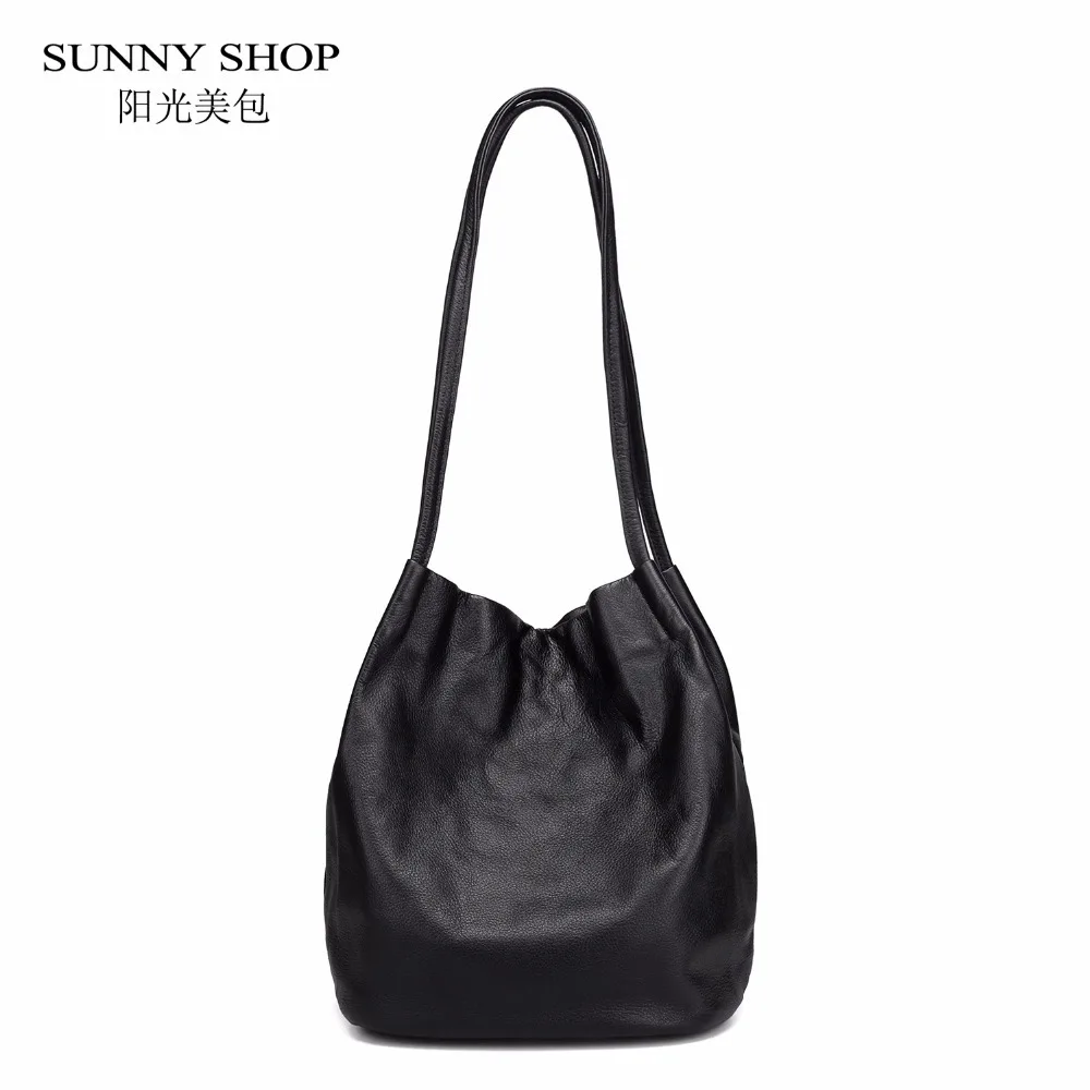 

SUNNY SHOP Women Bag 100% Genuine Leather Designer Handbags High Quality Cowhide Sling Bag Solid Soft Office Purse For Ladies