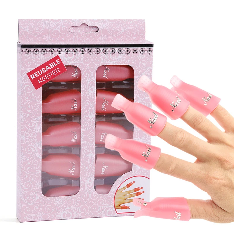 10pcs Acrylic Nail Art Uv Gel Polish Remover Wrap Cleaner Clip 10 Pcs Durable Reusable Plastic Nail Polish Remover Lacquer Tool Soak Off Wrap Cleaner Clip Cap Gel