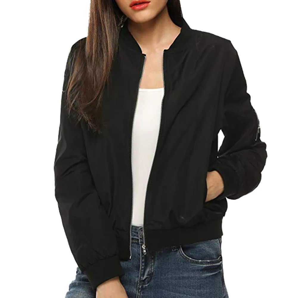 Куртка Пилота женская стоячий воротник куртки размера плюс женское базовое пальто однотонная куртка-бомбер женская летная куртка женска
