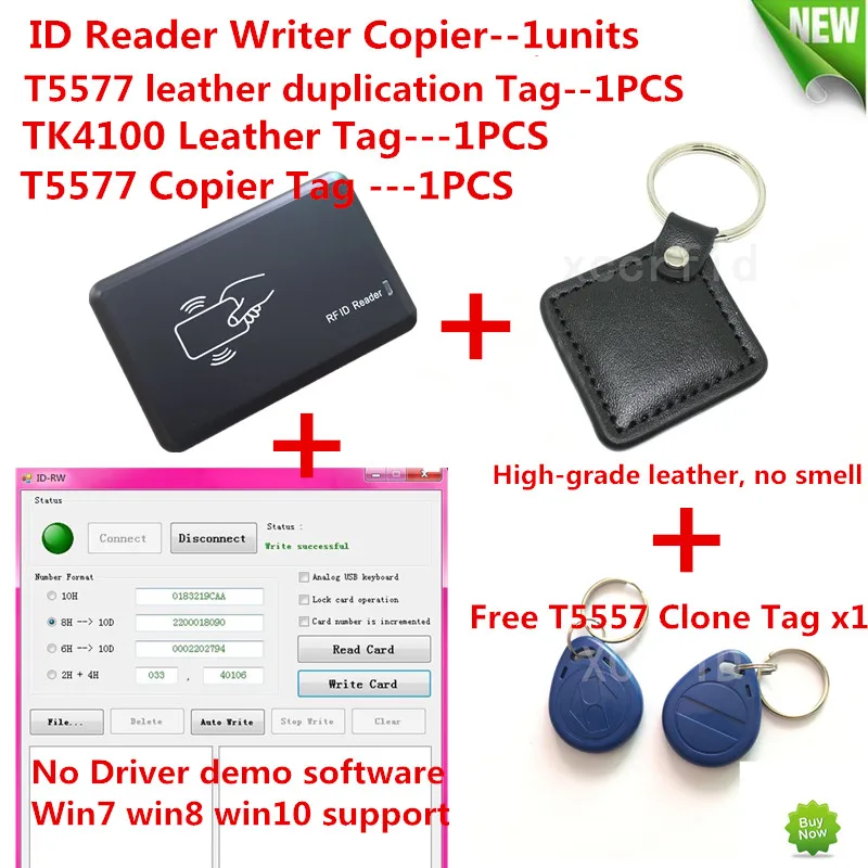 125 кГц RFID копировальный аппарат Дубликатор Cloner ID EM Reader Writer+ T5577 TK4100 кожаная бирка для контроля доступа переключатель питания бесконтактная бирка