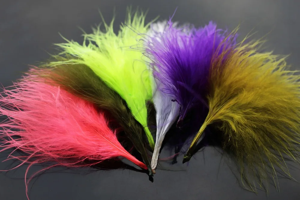 Tigofly 100 шт./лот, 6 цветов, турецкого марабу, кровяные перья, шерстянные буггеры, растяжки, материалы для плетения перьев