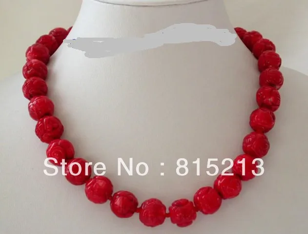 

hot sell new - HOT55 classic big 14mm round carve red crude coral necklace