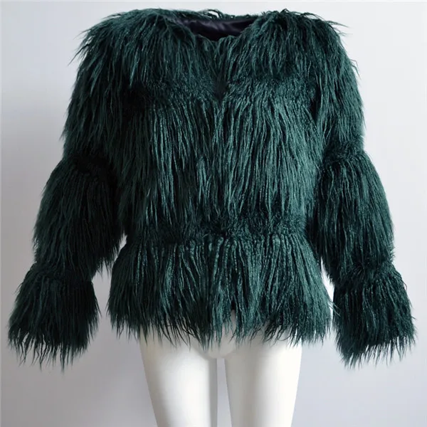 Шикарное Женское пальто из искусственного меха, пушистая теплая верхняя одежда с длинным рукавом без воротника, осенне-зимняя куртка, меховое пальто, парка, верхняя одежда 6Q0201 - Цвет: Dark Green